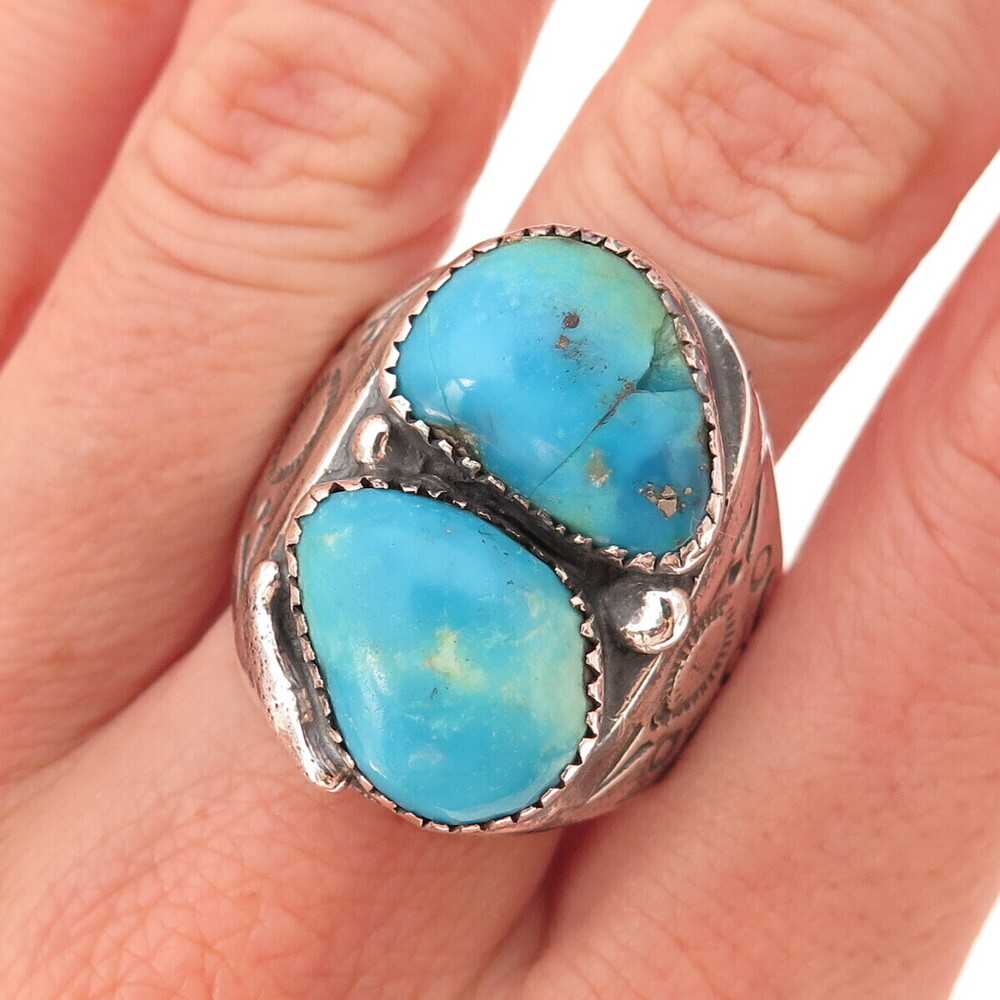Tom David Navajo Old Pawn 925 Sterling Silver Vintage Turquoise Ring Size 12.5